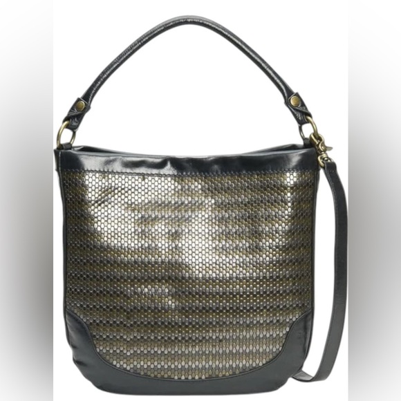 Frye Women's Leather Melissa Stud Hobo Purse Bag Black/Gold Multi - Picture 1 of 14
